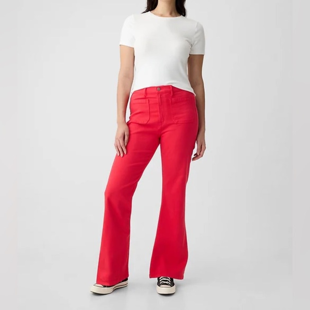 GAP Bright Red High-Rise '70s Flare Jeans